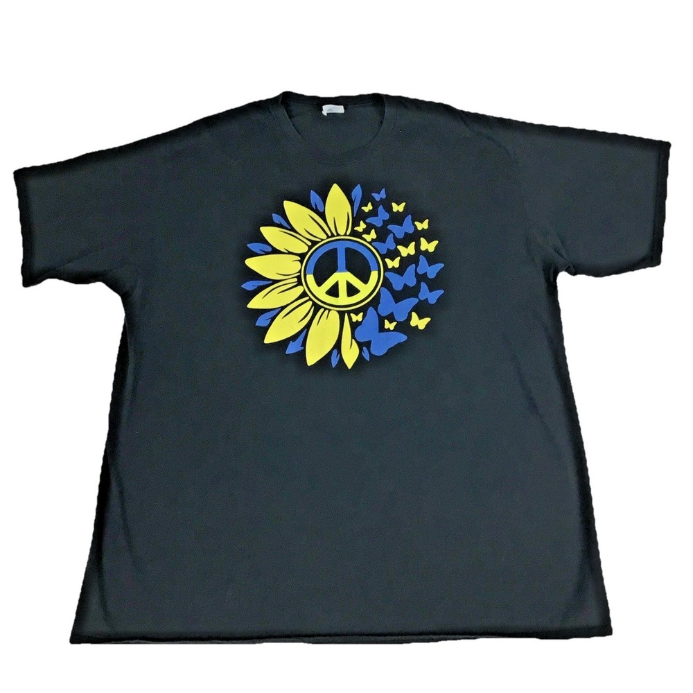 Port & Company Mens 3XL Black Peace Sunflower Butterfly Graphic T-Shirt Tee